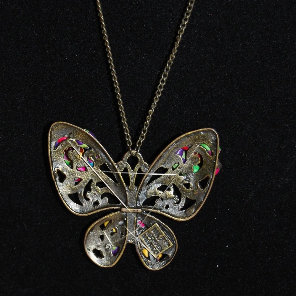 Vintage Canasta Butterfly necklace Mexican jewelry Multicolor Brass‎